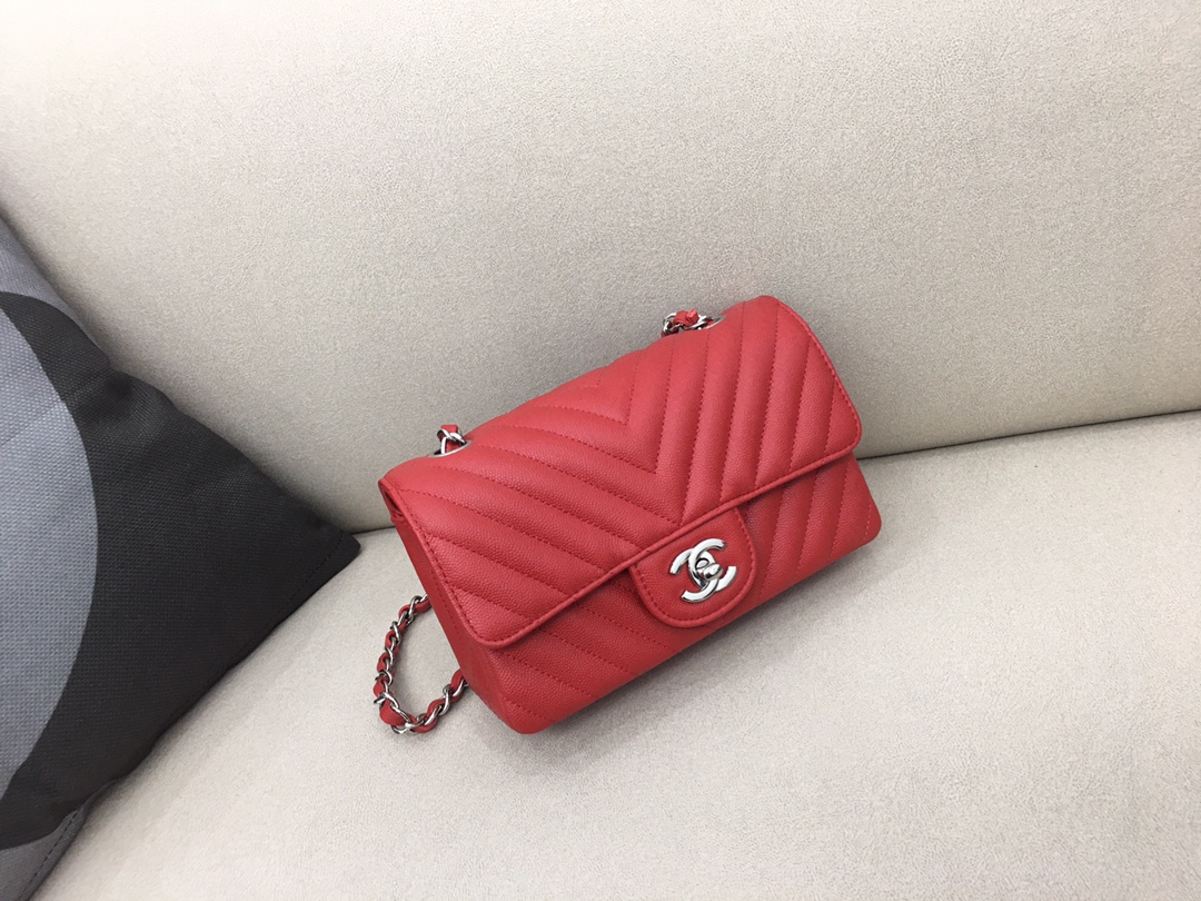 Small Classic Flap Caviar Bag A01116 Red/Silver